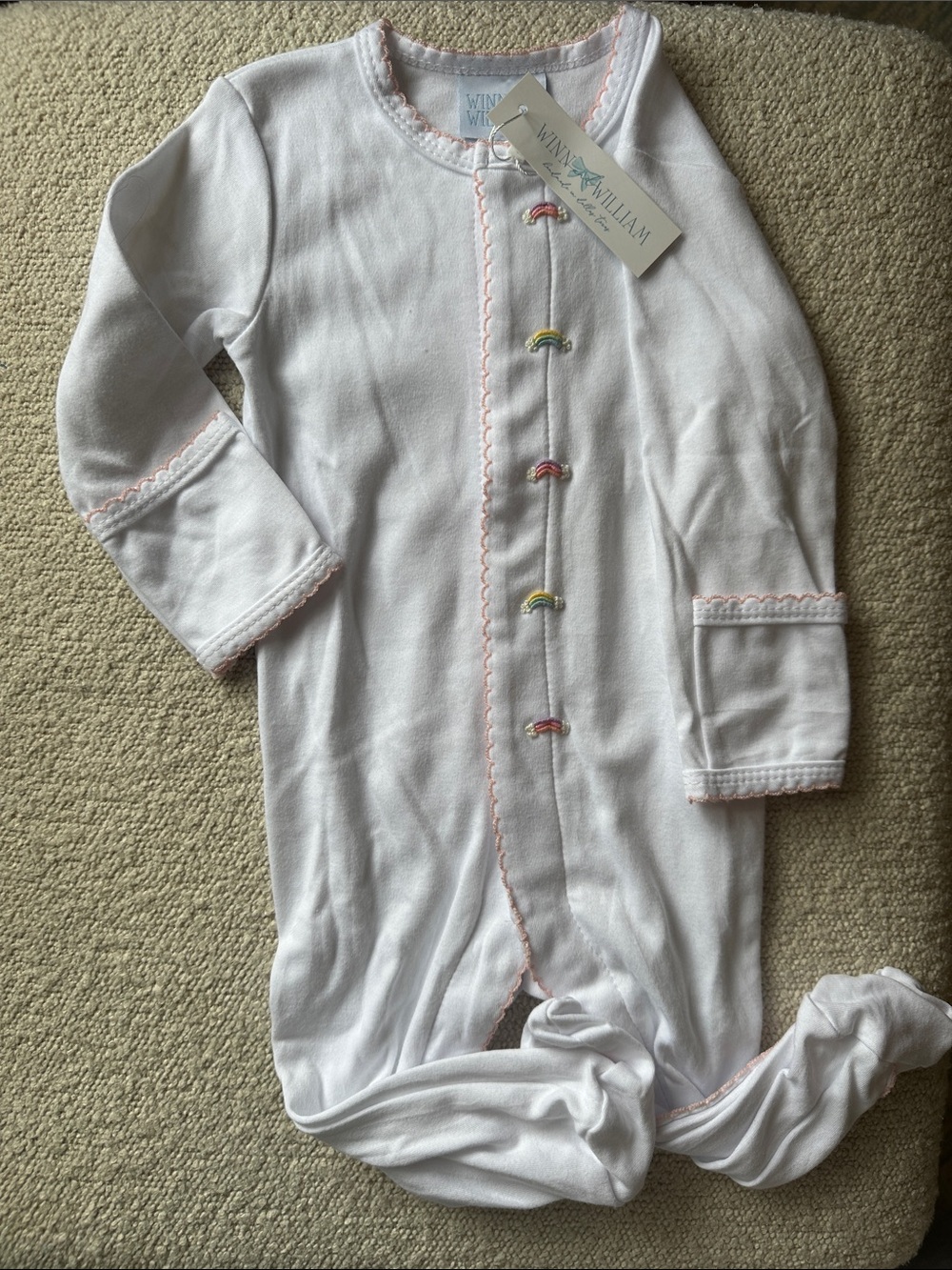 Winn & William White Footie Sleeper with Pastel Rainbows